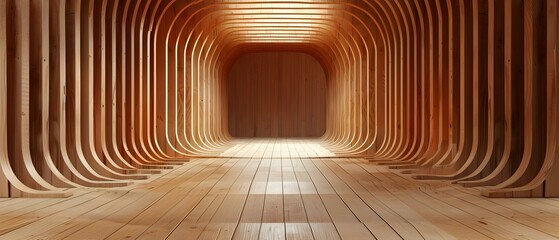 Harmony of Wood: Minimalist Acoustic Tunnel. Concept Nature Sounds, Wooden Aesthetics, Acoustic Design, Calming Environment