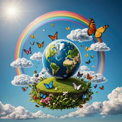 Naklejka premium The Best Places to Find Earth, Clouds, Rainbow, and Butterfly Illustrations for Your Advertising and Business