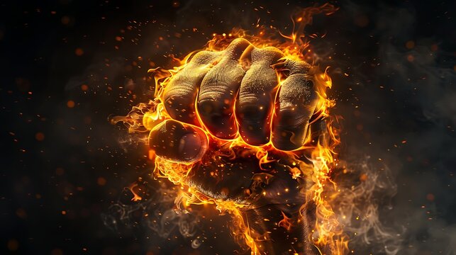 Premium picture of fire fist punch black background