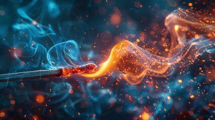 Close shot of a striking match with vibrant sparks and smoke - obrazy, fototapety, plakaty