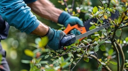 Obraz premium Photo of a gardener pruning tree branches.