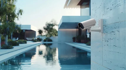 Fototapeten Sleek security camera overseeing stylish minimalist villa © deafebrisa