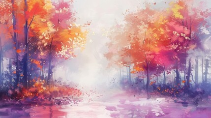 Whispering Winds: Abstract Pastel Autumn Forest.