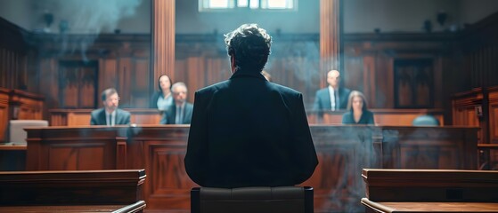 Attorney's Moment Before the Court. Concept Legal Brief Preparation, Courtroom Dramatics, Last-Minute Case Review, Stressful Proceedings - obrazy, fototapety, plakaty