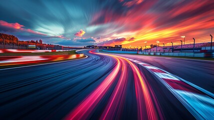 Blur of race track with vibrant streaks and finish line