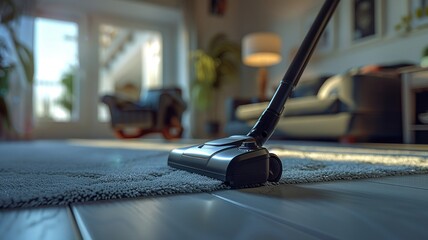 Close focus on a vacuum cleaner in a tidy household setting