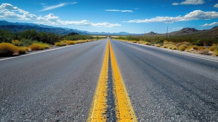 empty dual-lens road with no cars at the end of the road.