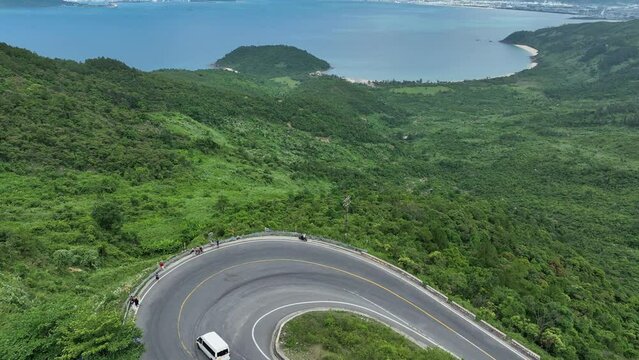 Aerial view of Hai Van pass from Hue to Da Nang, Bach Ma mountain, Hue area, Vietnam.