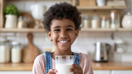 A Child with Glass of Milk - obrazy, fototapety, plakaty