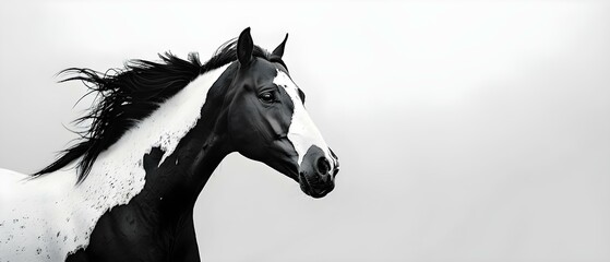 Elegant Equine Elegance in Monochrome. Concept Equestrian Fashion, Black and White Photography - obrazy, fototapety, plakaty