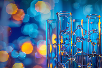Laboratory test tubes filled with blue liquid for scientific experiments