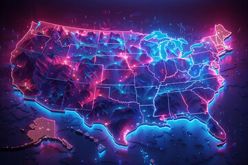 Futuristic Neon Map of the United States