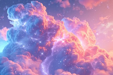 An image showcasing a vast expanse of the sky, abundantly adorned with billowing clouds and sparkling stars, A mystical image of a 'Data Cloud', AI Generated - obrazy, fototapety, plakaty