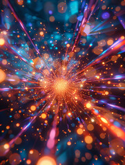 Fototapeta na wymiar Explosive Light Burst with Colorful Bokeh Effect