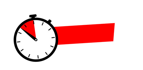 Clock with empty red ribbon, stopwatch, last chance, running out of time vector illustration