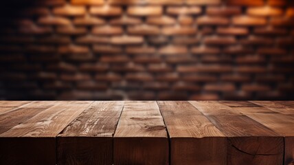 wooden table in brick wall