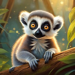 Bebé lemur en la selva - obrazy, fototapety, plakaty