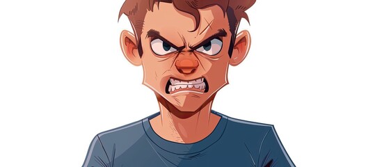 A cartoon illustration of a man with a jaw clenched and an angry look on his face. He is not smiling or happy, portraying a displeased gesture