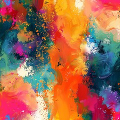 Fototapeta premium Abstract painting featuring a vivid blend of watercolors creating a dynamic and expressive fiery visual effect.