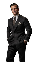Italian mafia businessman from the casino in an elegant suit. Transparent background, png