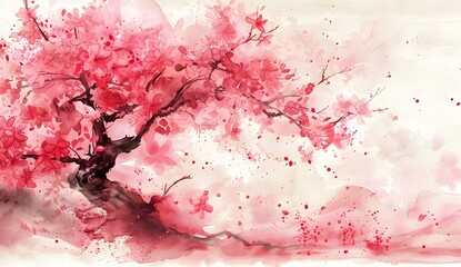 a painting of a tree with pink flowers