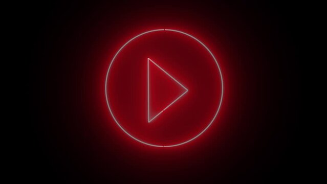 Video, audio neon play button icon animation. glowing play button animation.