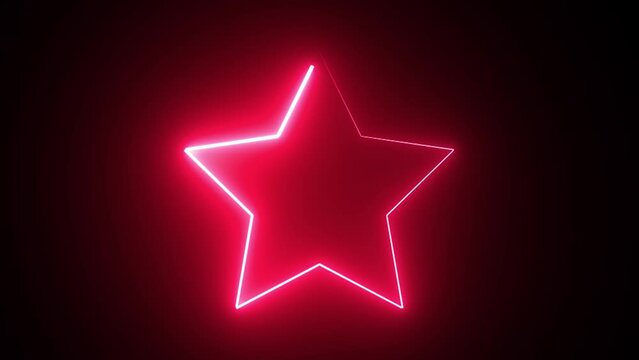 Neon glowing five hand star icon animation black background