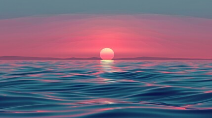 Minimalistic Pastel Sunset over the Ocean with Simplified Horizon