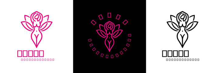 Silhouette Beautiful Woman in Lotus Flower Line Art for yoga Spa Cosmetic Beauty Body Skin Care Health meditation logo design vector illustration