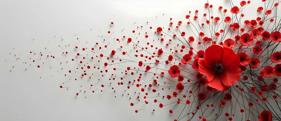 Fotobehang Poppy Network of Remembrance: A Minimalist Tribute. Concept Minimalist Art, Poppy Flowers, Remembrance, Symbolism, Tribute © Ян Заболотний