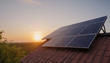 A solar panel has been installed on the roof of a house, harnessing sunlight to generate renewable energy for the household