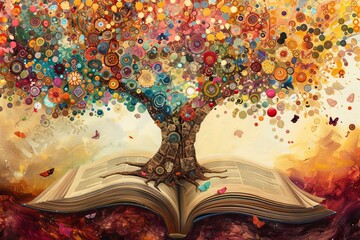 Tree growing from an open book, its branches adorned with a variety of symbols representing different passions and desires. The image encourages viewers to embrace the diverse range of their urges.