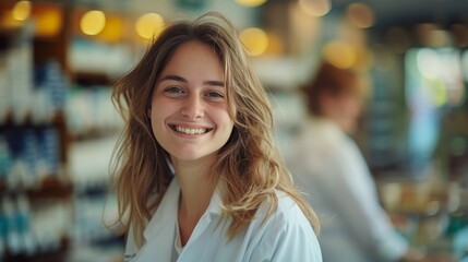 Obraz premium Smiling Woman in White Shirt at Store