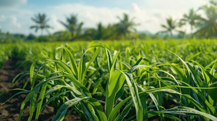 Fototapeta premium green and fresh Sugar plant field landscape