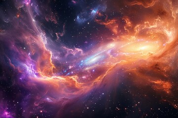 A cosmic scene featuring an entity composed of swirling galaxies and nebulae, transcending the boundaries of time and space. - obrazy, fototapety, plakaty