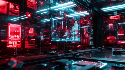 Fototapeta na wymiar A cyberpunk masterpiece featuring neon-lit cityscapes and a hacker silhouette merging seamlessly with lines of code, creating an electrifying atmosphere.