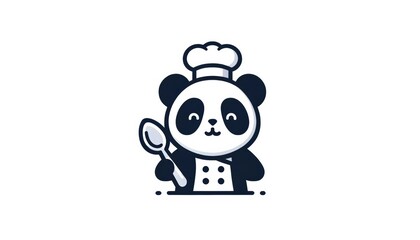 Panda with chef's hat and neckerchief holding a spoon, stylized illustration.