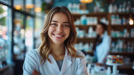 Obraz premium Smiling Woman in White Shirt at Store