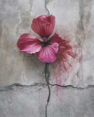 Magenta flower breaking through concrete, representing the transformative and resilient nature of Magenta Power. The image draws inspiration from the symbolic and surreal elements.