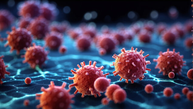 Microscopic image of immune system attack virus