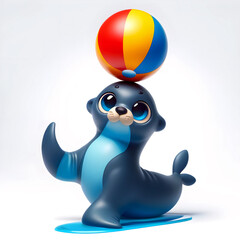 Playful Seal Cartoon: Digital Illustration with Navy Blue Body, Cartoon Seal Illustration: Playful Character Design in Digital Art, Sleek Seal Cartoon: Digital Illustration with Vibrant Yellow Stripes