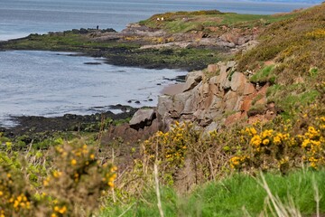 rocky coast of the sea in Heysham