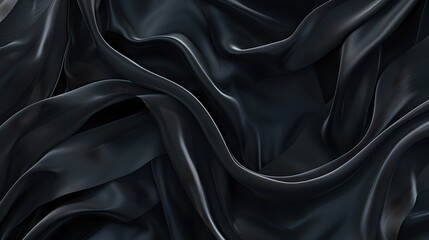 Elegant black satin fabric draped gracefully with soft folds. Luxurious textile design, perfect for backgrounds or fashion concepts. High-quality fabric with a silky texture. AI - obrazy, fototapety, plakaty