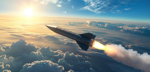 Missile launch, dynamic sky, defense technology - obrazy, fototapety, plakaty