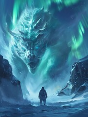 Frost Dragon Emanating Icy Breath in Snowstorm