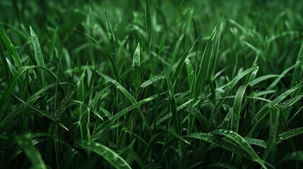 Fototapeta premium Crisp image of dewdrops clinging to the individual blades of grass, glistening as they catch the light