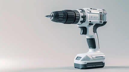 Fototapeta na wymiar A detailed shot of a cordless power drill, its sleek design and modern features highlighted against a pristine white background. 8K