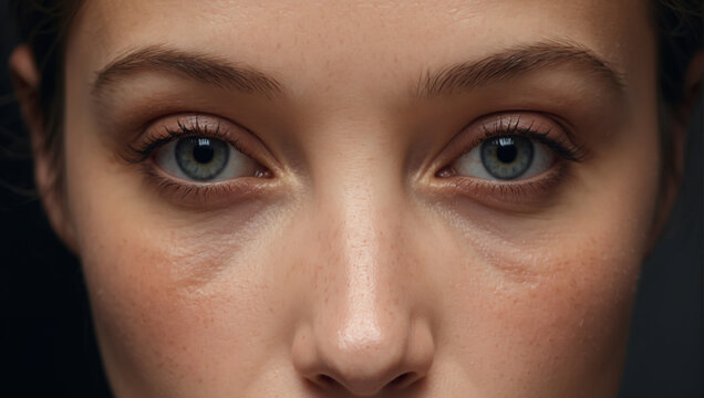 Bruises and bags under the eyes. Tired woman. Swelling under the eyes
