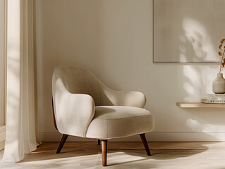 Serene Simplicity in Modern Design. A chic side chair with a high back is bathed in the soft light of a peaceful room, creating an atmosphere of calm and modern elegance.