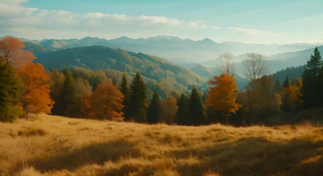 ranquil 4k video footage capturing the serene ambiance from the top of a mountain, rendered in enchanting anime style, providing an immersive experience